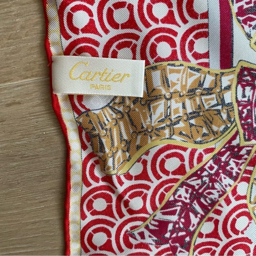 NEW Cartier Paris Red White Silk Crepe Butterflies Moth Square Scarf Shawl - Picture 10 of 12